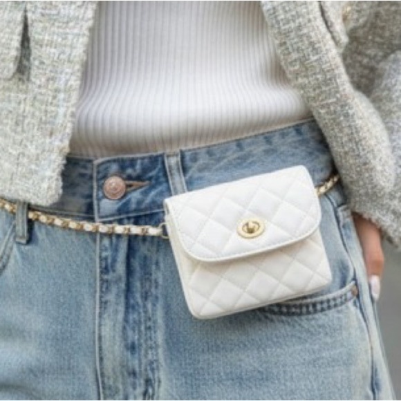 White Crossbody Vegan Belt Chain main image 6